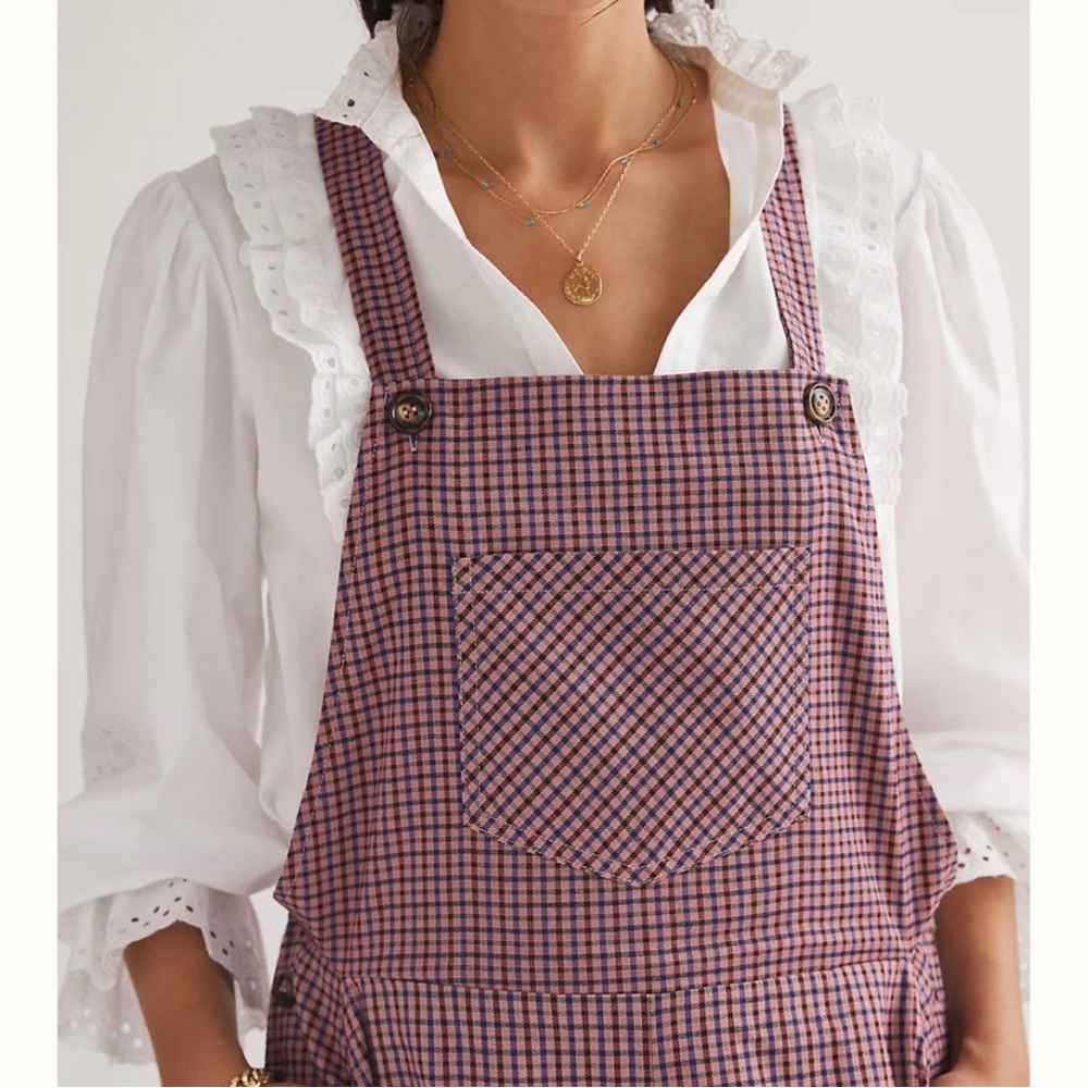 NWT Anthropologie FRNCH Pink Purple Paris Plaid Tapered Jumpsuit Overalls - Picture 3 of 12